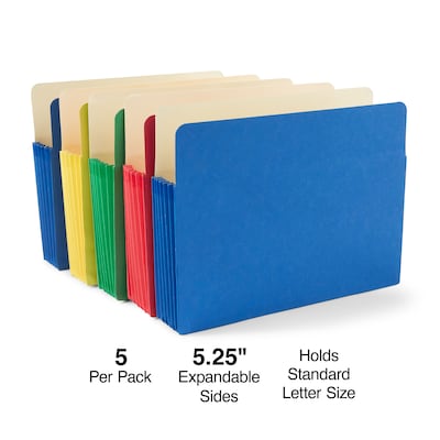 Staples® File Pockets, 5.25" Expansion, Letter Size, Assorted Colors, 5/Pack (TR765503)