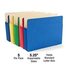 Staples® File Pockets, 5.25 Expansion, Letter Size, Assorted Colors, 5/Pack (TR765503)