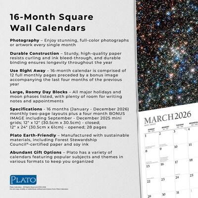 2026 Plato Outer Space 12" x 12" Monthly Wall Calendar (9798330706723)