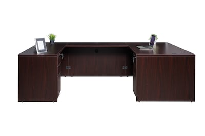 Boss Office Products 66 U-Shaped Desk with 2 File Pedestals, Mahogany (GROUPA14-M)