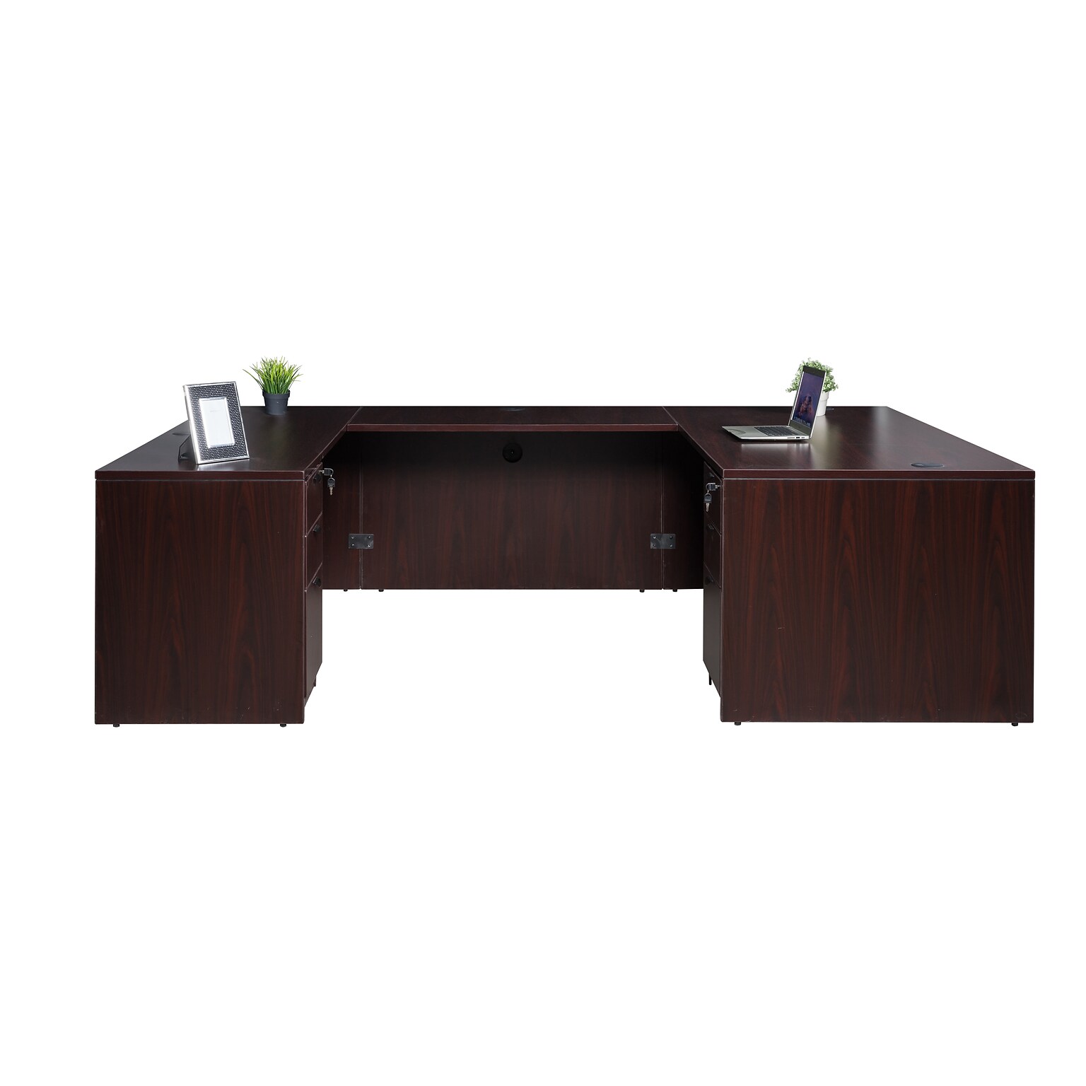 Boss Office Products 66 U-Shaped Desk with 2 File Pedestals, Mahogany (GROUPA14-M)