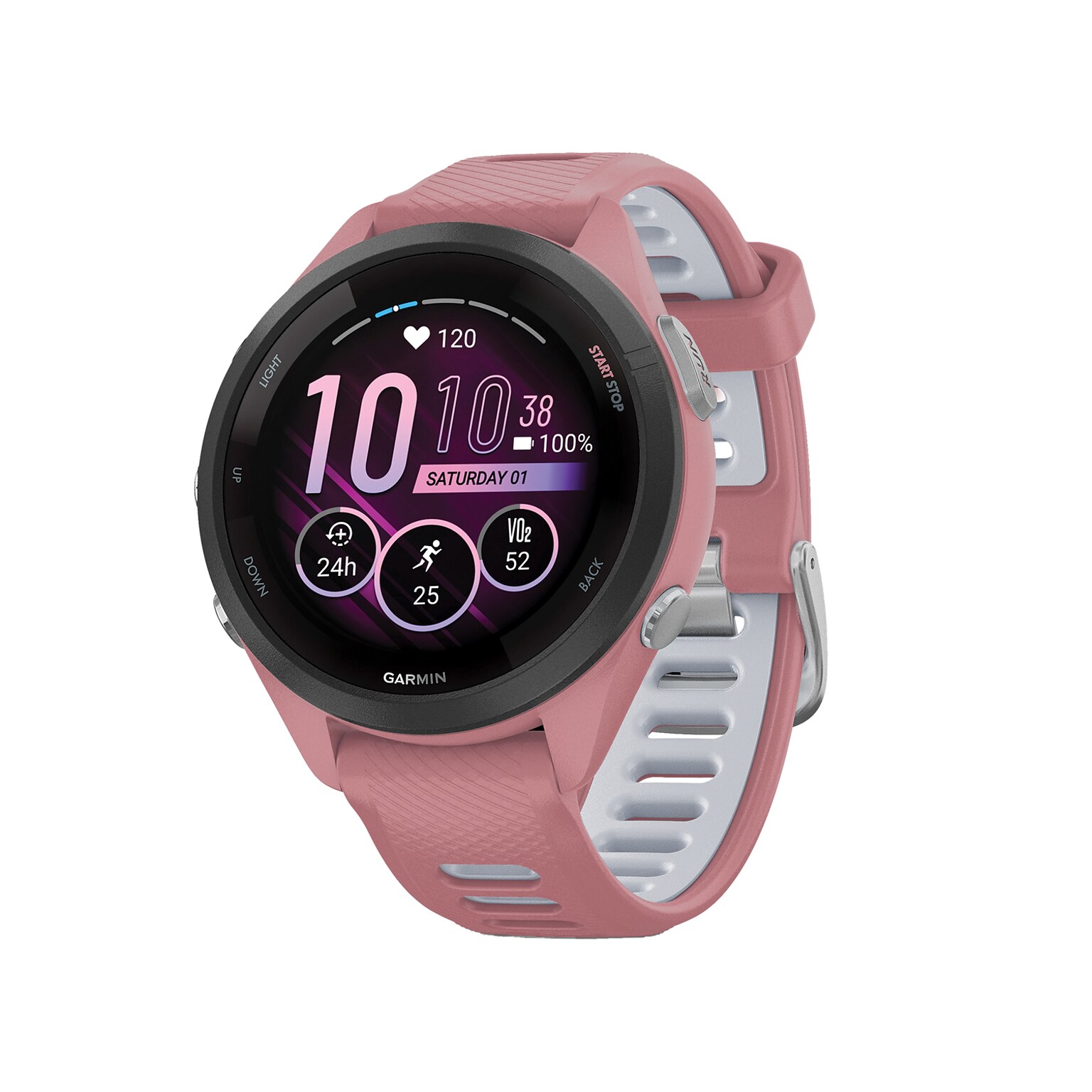 Garmin Forerunner 265S Smartwatch, GPS, 42mm, Light Pink Case w/Black Bezel, Pink/Whitestone Silicone Band (010-02810-05)