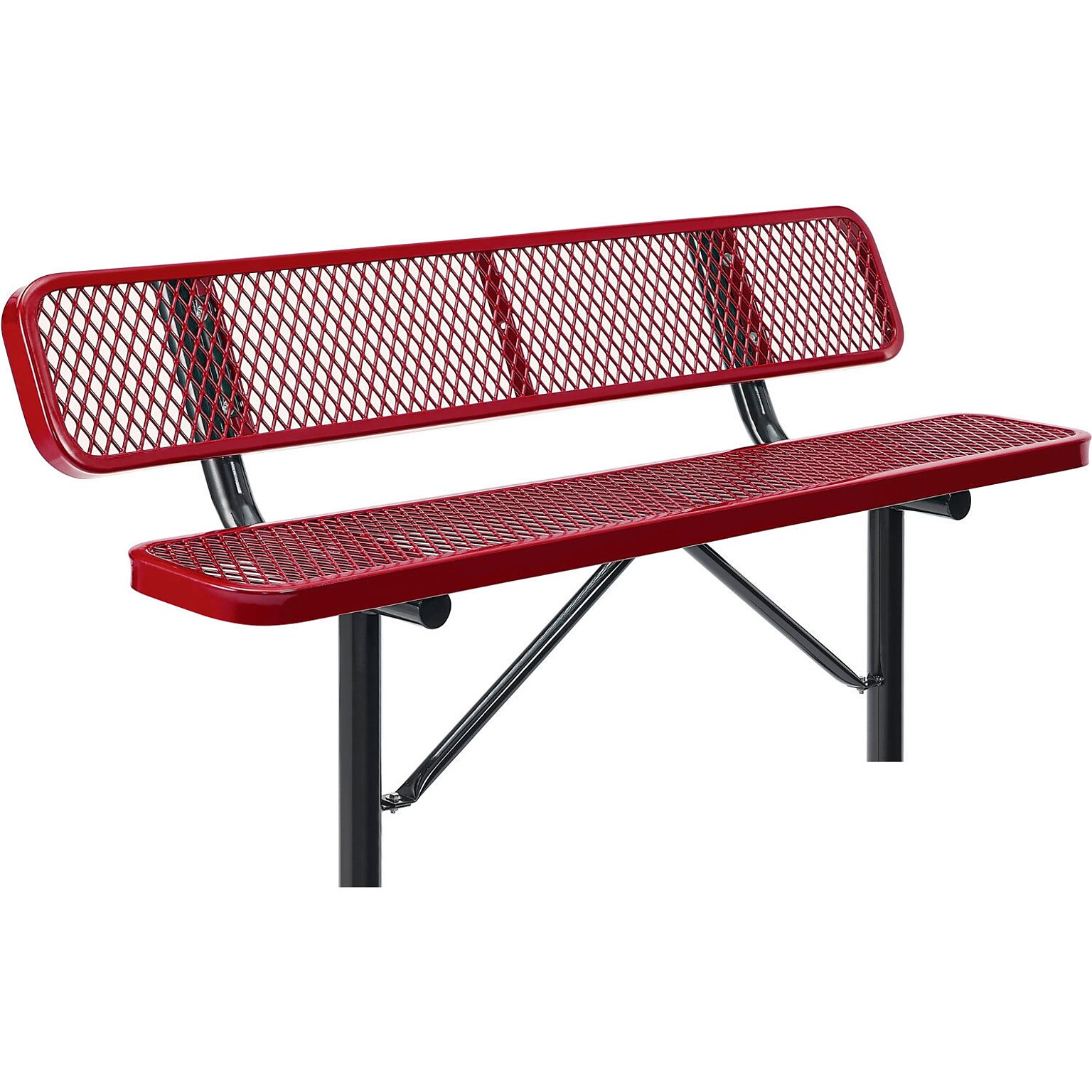 Global Industrial 6 Outdoor Steel Bench w/ Backrest, Expanded Metal, In Ground Mount, Red (277154IRD)