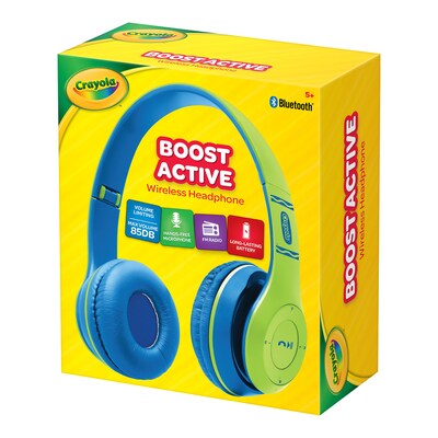 Crayola Boost Active Wireless Over-Ear Headphones, Bluetooth, Green/Blue (CHPBT348)