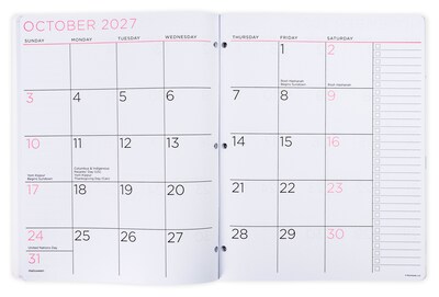 2027-2028 Overland Travelware 0.25 x 8.5 Calendar Year Monthly Standard Planner, Paperboard Cover, Pink Floral (90696)