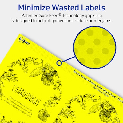 Avery Arched Laser/Inkjet Multipurpose Labels, 4.75" x 3.5", Neon Yellow (40/Pack)