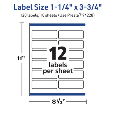 Avery TrueBlock Laser/Inkjet Rectangle Multipurpose Labels, 1.25" x 3.75", White, 120/Pack (94228)