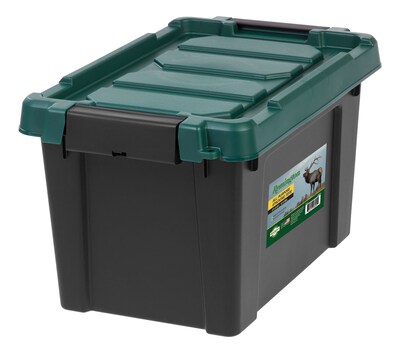 Remington Store-It-All 5 Gal. Storage Container with Latching Lid, Plastic, Black & Green, 4/Pack (586518)
