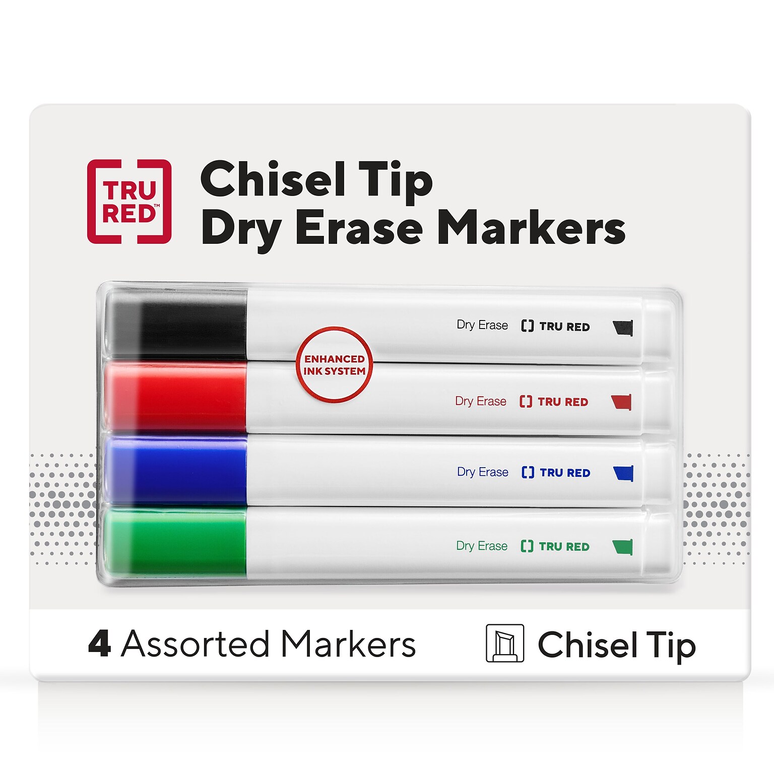TRU RED™ Tank Dry Erase Markers, Chisel Tip, Assorted, 4/Pack (TR61456/TR54561)