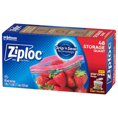 Ziploc Storage Bags, Quart, 48/Box (314469)