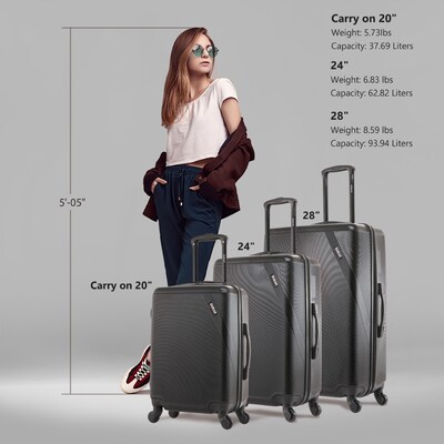 DUKAP Discovery  3-Piece Hardside Spinner Carry-On Luggage Set, TSA Checkpoint Friendly, Black (DKDISSML-BLK)