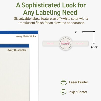 Avery Dissolvable Decorative Edge Multipurpose Labels, 2-3/8" x 8", Off-white, 75/Pack (94117)