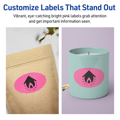 Avery Laser/Inkjet Oval Multipurpose Labels, 2" x 3-1/3", Bright Pink, 320/Pack (94056)