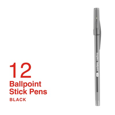 Staples Ballpoint Pen, Medium Point, 1.0mm, Black Ink, Dozen (ST52861)