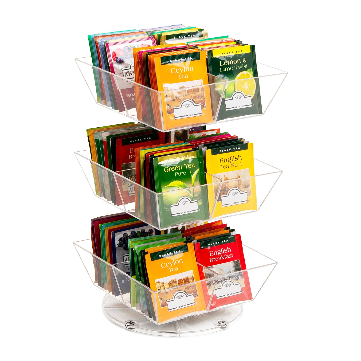Mind Reader 12-Compartment Plastic Tea and Condiment Carousel, Black (TEASWIV3T-BLK)