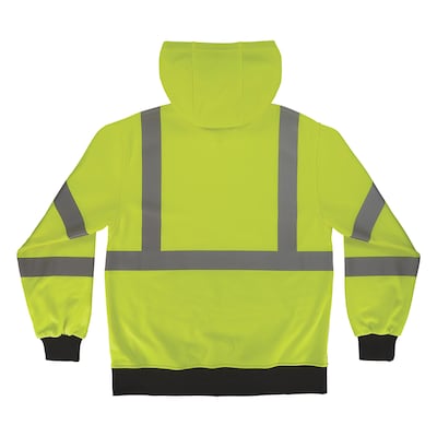 GloWear 8312BK High Visibility Long Sleeve Black Bottom Hooded Zip-Up Sweatshirt, ANSI Type R Class 3, Lime, Medium (22933)