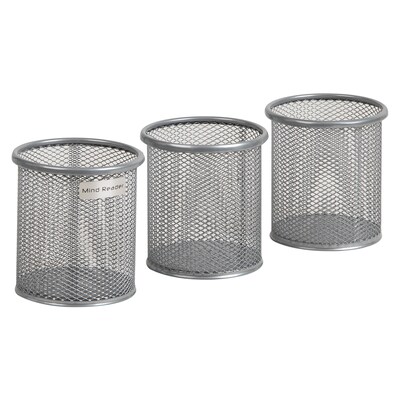 Mind Reader Metal Pen and Accessory Holder Desk Organizer, Silver, 3-Pieces (CLIPMESH3-SIL)