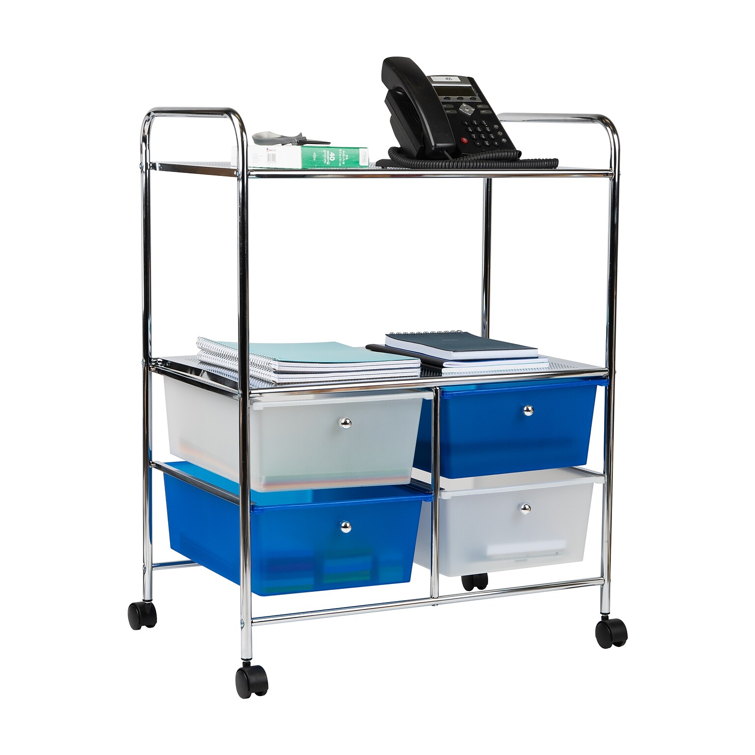 Mind Reader Elevate Collection 2-Tier 4-Drawer Metal Mobile Utility Cart, Multi (2SHROLL-ASST)