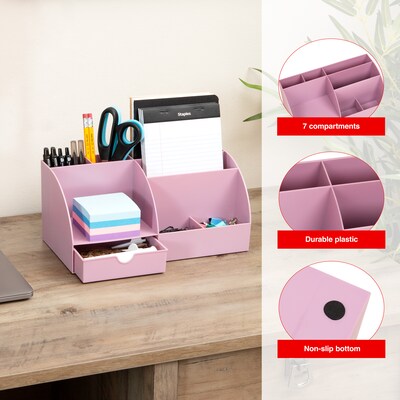Staples 7-Compartment Plastic Desk Organizer, Dusty Pink (ST63870)