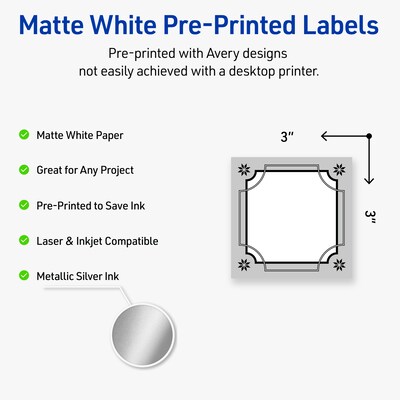Avery Square Multipurpose Labels, 3 x 3, White, 60/Pack (19479370609)