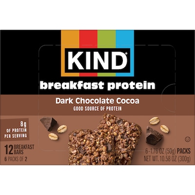 KIND Gluten-Free Dark Chocolate Cocoa Protein Breakfast Bar, 0.88 oz., 6 Bars/Box (41936)