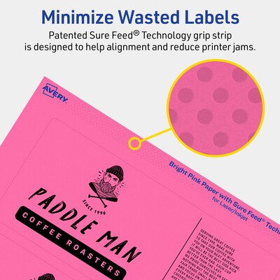Avery Laser/Inkjet Rectangle Multipurpose Labels, 3" x 7", Bright Pink, 30/Pack (94250)