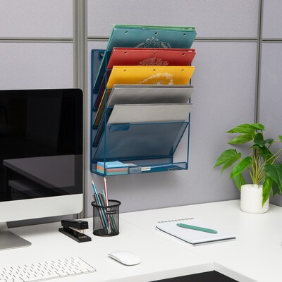 Mind Reader 5-Pocket Metal Mesh Mountable Wall File, Letter Size, Turquoise (MAGSTACK-TUR)