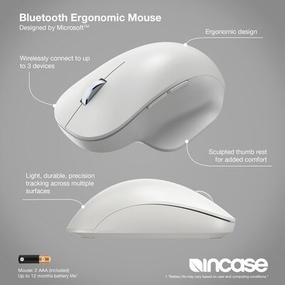 Incase Designed by Microsoft Bluetooth Ergonomic Wireless Mouse, Glacier (222-00017)