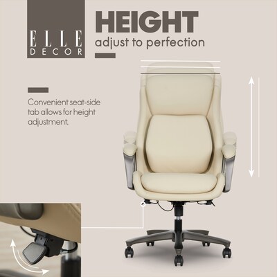 Elle Decor Rivendell AIR Lumbar Ergonomic Faux Leather Swivel Executive Chair, Cream (60124-CRM)