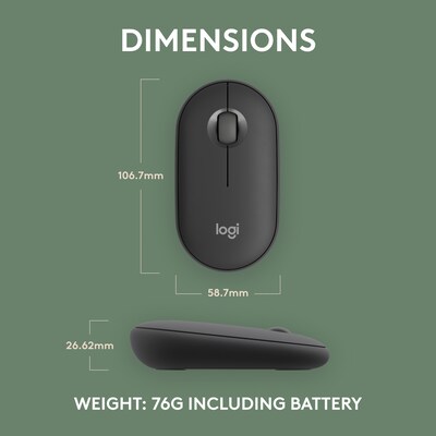 Logitech Pebble 2 M350s Wireless Ambidextrous Optical Mouse, Tonal Graphite (910-007024)