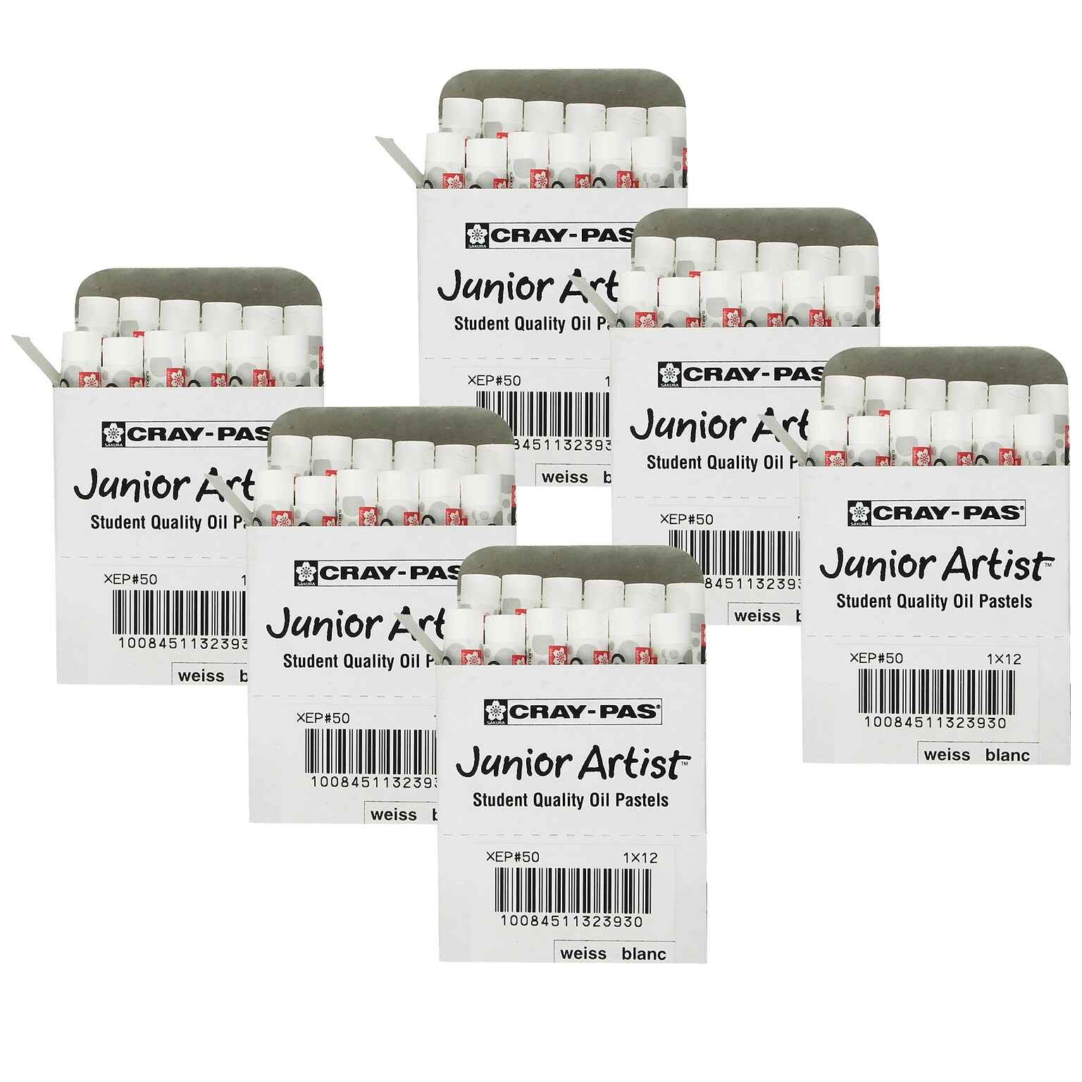 Sakura Cray-Pas Junior Artist Oil Pastels, White, 12/Pack, 6 Packs/BUndle (SAKXEP050-6)