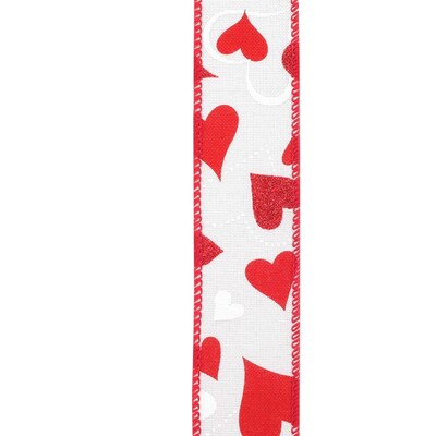 JAM Paper Valentines Day Sparkle Heart Glitter Ribbon, Red/White (52640340696)