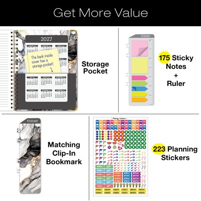 2026-2027 Excello Brands 8.5" x 11" Academic Weekly & Monthly Planner, Paperboard Cover, Black Gold Marble (FSHN-AY26-8511-34)