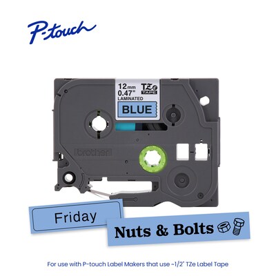 Brother P-touch Laminated Label Tape, 1/2" x 26.2', Black on Blue (TZe531)