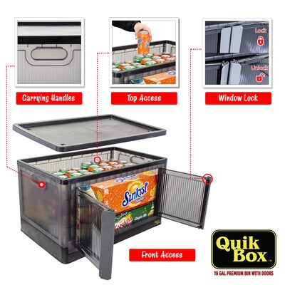 Dbest Quik Box Premium Large Stackable Folding Plastic Storage Bin, 15 x 15 x 15, 76 Qt., Black (