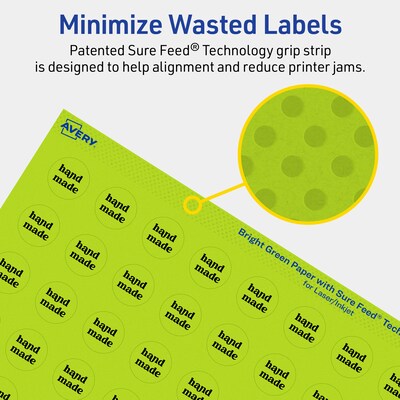 Avery Laser/Inkjet Multipurpose Circle Labels, 0.75" Dia., Bright Green, 800/Pack (94504)