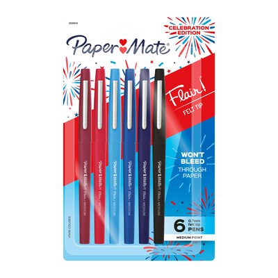 Paper Mate Flair Pens, Medium Point, 0.7mm, Assorted Ink, 6/Pack (2230919)