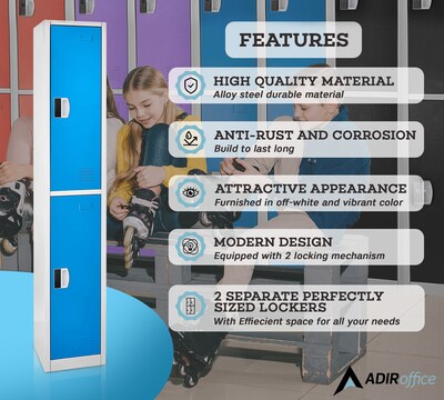 AdirOffice 72"H 2-Tier Blue Storage Locker (ADI629-202-BLU-DL)