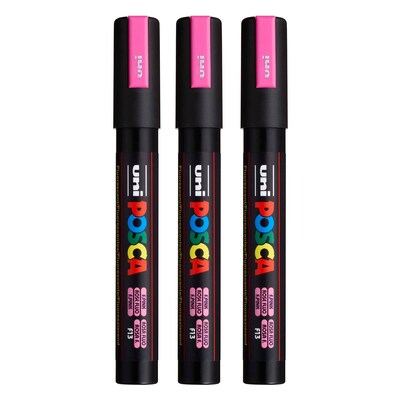 POSCA PC-5M Water Based Paint Marker, Medium Bullet Tip, Fluorescent Pink, 3/Pack (UBCPC5MFPINK-3)