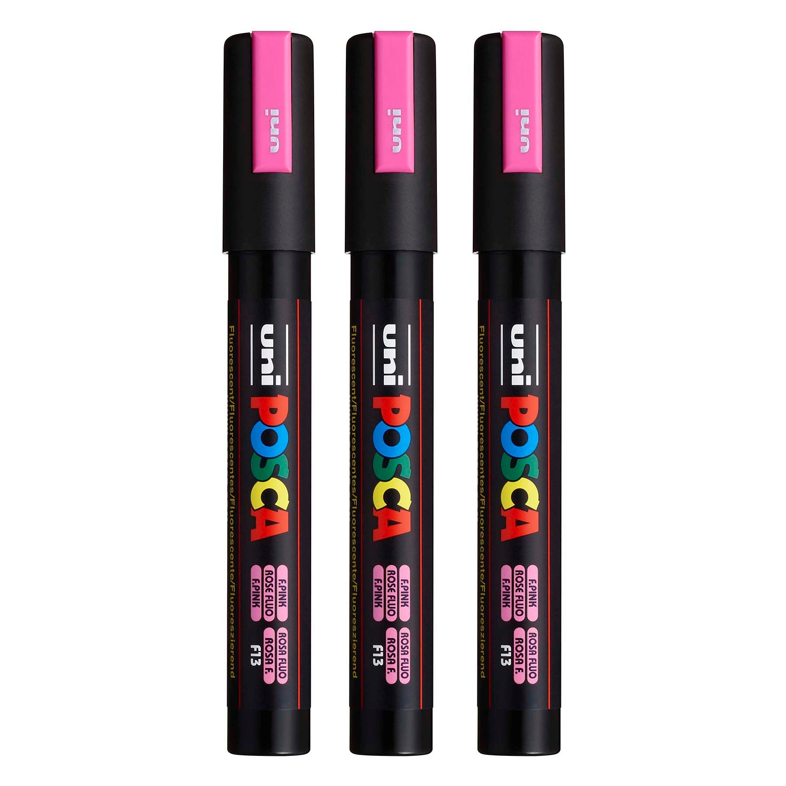 POSCA PC-5M Water Based Paint Marker, Medium Bullet Tip, Fluorescent Pink, 3/Pack (UBCPC5MFPINK-3)