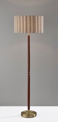 Adesso Laine 62.5H Antique Brass Floor Lamp with Beige Linen Shade (4344-15)