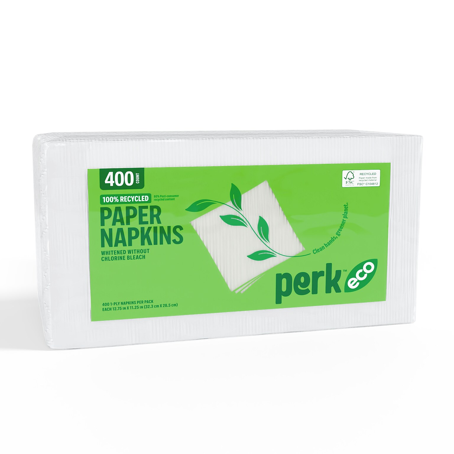 Perk™ Eco Recycled Lunch Napkin, 1-ply, White, 400 Napkins/Pack (CW20179)
