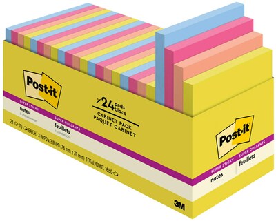 Post-it Super Sticky Notes, 3 x 3, Summer Joy Collection, 70 Sheet/Pad, 24 Pads/Pack (654-24SSJOY-