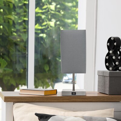 Simple Designs Petite Stick Lamp with USB Charging Port and Fabric Shade, Gray (LT1087-GRY)