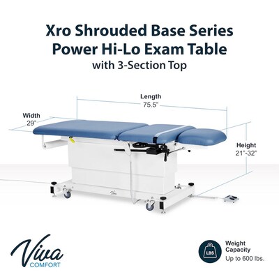 Viva Comfort XRO Electric Height and Back Adjustable Exam Table with Stirrups, 600 lb Capacity, Blue (ADI903-24-BLU-MK)