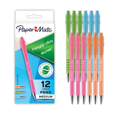 Paper Mate FlexGrip Ultra Ballpoint Pens, Medium Point, Black Ink, 12 Count, (2204001)