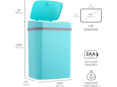 Nine Stars Plastic Sensor Trash Can, 3.2-Gallon, Teal Blue (DZT-12-5TB)