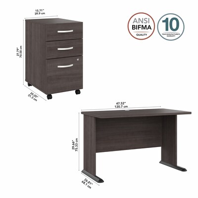 Bush Business Furniture Studio A 48"W Computer Desk with 3 Drawer Mobile File Cabinet, Storm Gray (STA001SGSU)