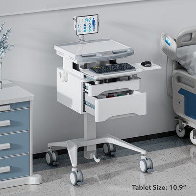 Mount-It! MedHub Mobile Medical Cart Workstation with Drawers, Tablet Arm, and Locking Caster Wheels