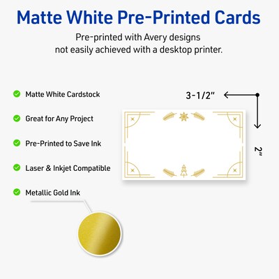 Avery Gold-White Christmas Trees Matte Blank Card, White, 80/Pack (S00-FE5)